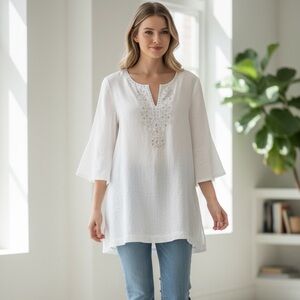 NWOT Michael Kors Off-White Silver Embellished Front Women’s 3/4 Sleeves Top M